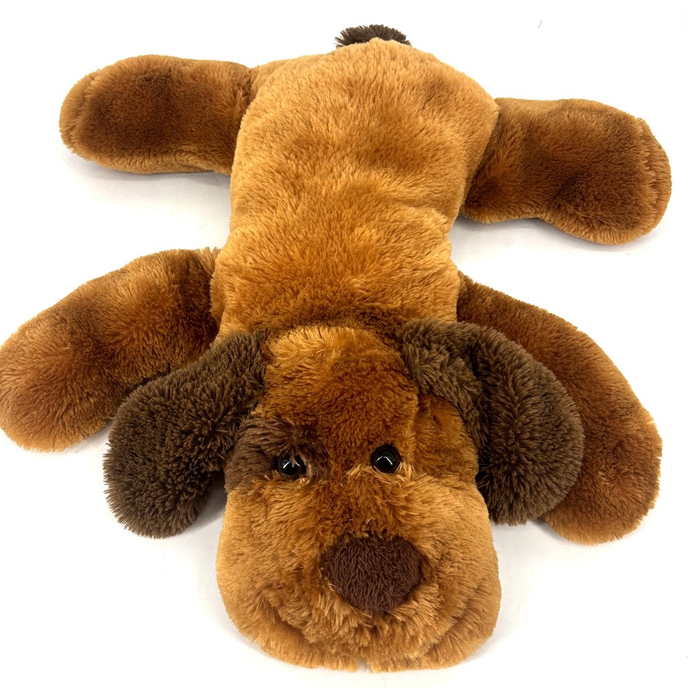 Dan Dee Dog Plush Laying Puppy Stuffed Animal Brown Sewn Mouth Pillow Floppy 25"